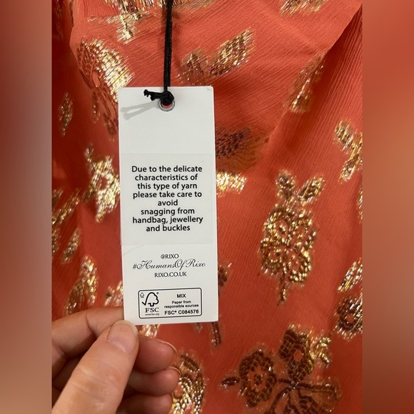 NWT RIXO Paris Silk Mini Dress in Lily Metallic Coral XL or US 12 - Picture 11 of 16